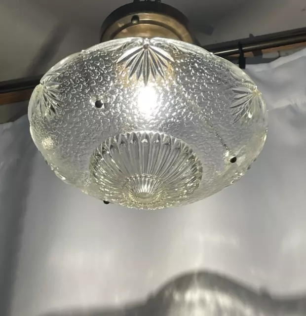 Vtg Art Deco Semi Flush Mount Glass Ceiling Light Fixture Clear 1920s 1930 1940s