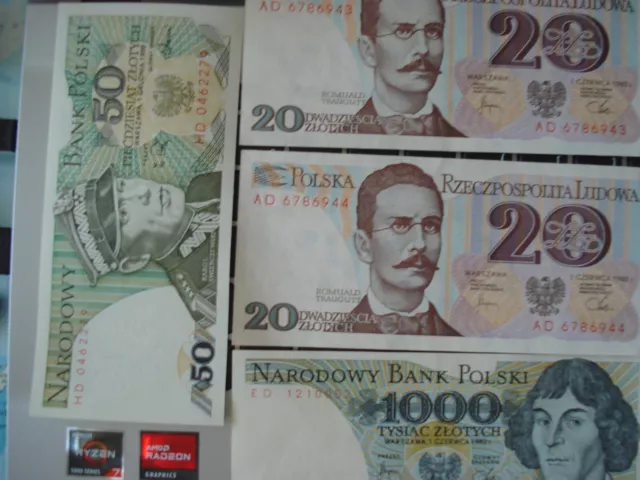Polen, 5000, 1000, 500,50,20, 9 Banknoten, 1982+ 1988, Polnische National Bank 2