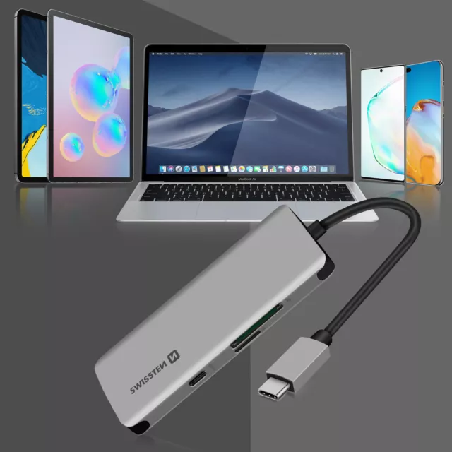 HUB USB-C 6 en 1 3xUSB 1xUSB-C Power Delivery 100W SD Micro-SD Swissten - Gris 3