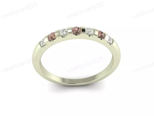 Peach Morganite Gemstone 925 Silver Handmade Unique Wedding Half Eternity Ring