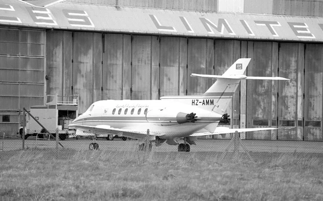 Hawker Siddeley HS.125-600A, HZ-AMM at Heathrow, Apr 1978 - B&W Neg_7846