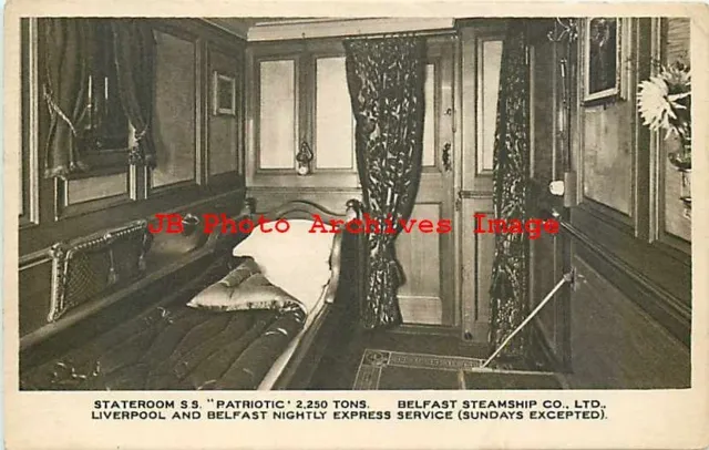 Belfast Steamship Co, Ulster Imperial Line, Steamer Patriotic, State Room