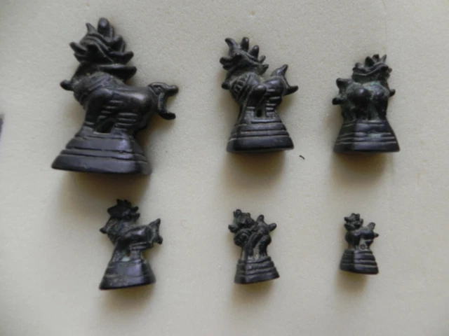 Antique Burma/Myanmar Bronze Opium Weights - Set of 6 - Lions/Dragons??