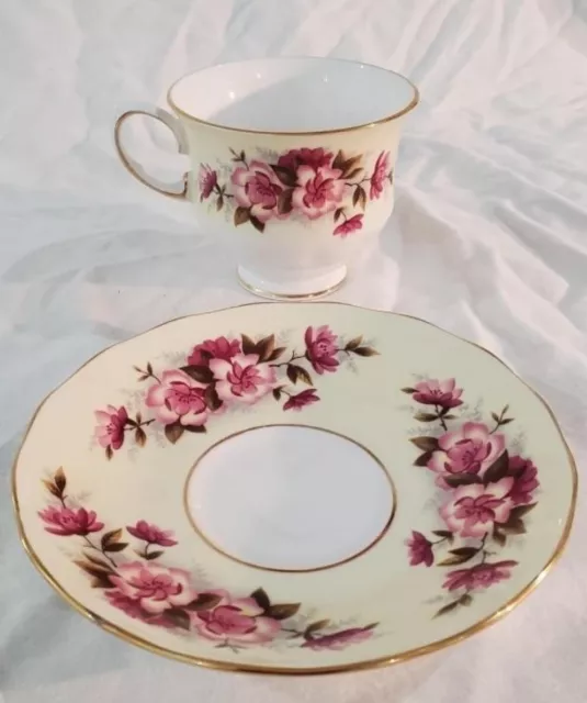 QUEEN ANNE BONE CHINA TEACUP & SAUCER Handpainted Porcelain Floral Design (#100) 3