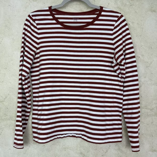 Madewell Crew Neck T Shirt Womens M Brown White Striped Long Sleeve Top