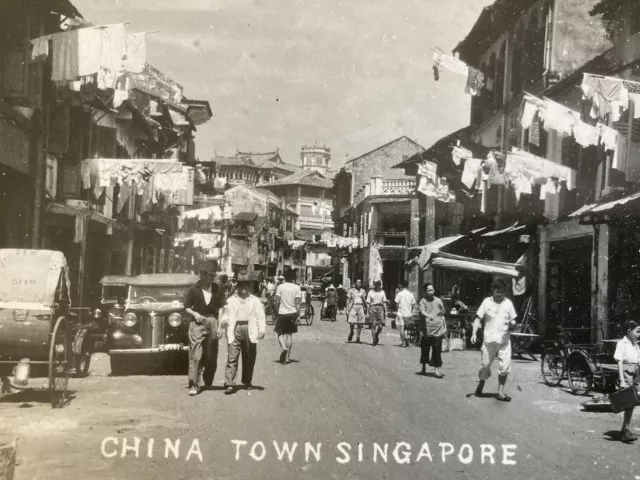 1953 Rp Postcard A Street In Chinatown  China Town Singapore Shops Cars