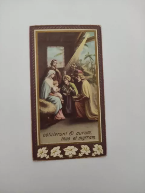 Sacra Famiglia san Giuseppe la Madonna e Gesù con i re magi, santino holy card