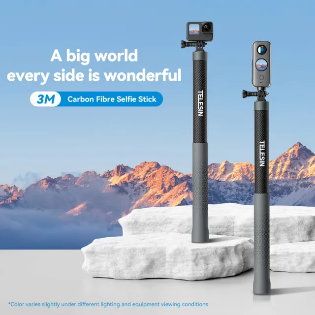 300cm Selfie Stick Carbon Fibre Extendable for Gopro 12 11 10 9 Insta360 Action 2