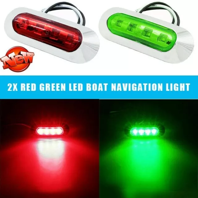 Pair Of 3.8" Red &Green Led Boat Navigation Light Sealed Waterproof Piranha Lamp