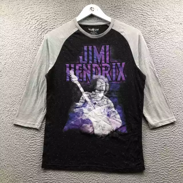 Jimi Hendrix T-Shirt Womens Small Long Sleeve Crew Neck Raglan Graphic Dark Gray