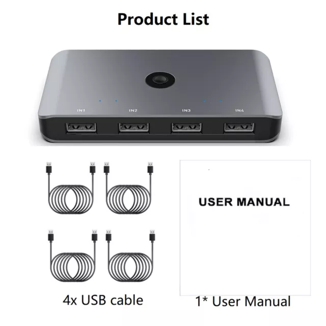 4 in 4 Out Shared Switch USB2.0 KVM Switcher Adapter KVM Splitter Switcher