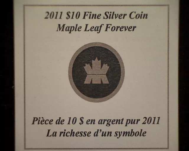 2011 Canada $10 Maple Leaf Forever, Fine Silver Sealed in Case 3