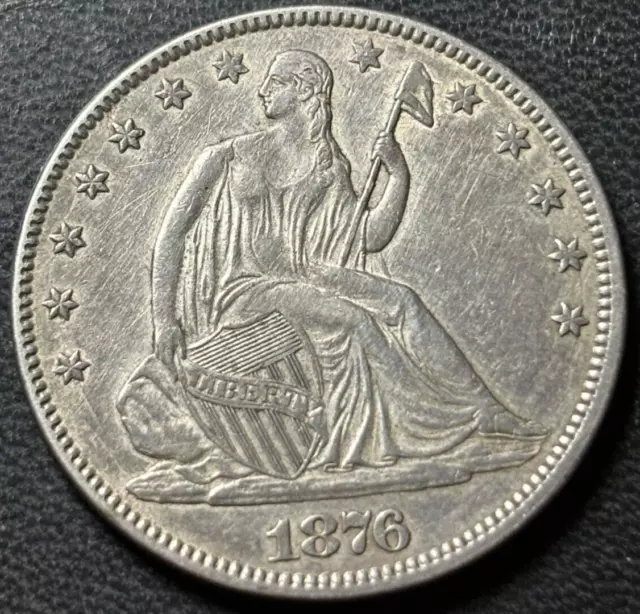 1876 50c Seated Liberty Half Dollar. Nice XF/AU Details, Cleaned