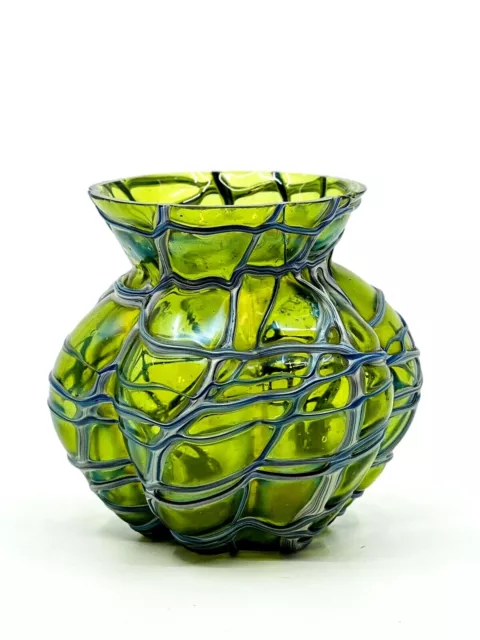 Kralik Glass Vase Veined Melon Shaped Art Nouveau Czechoslovakia