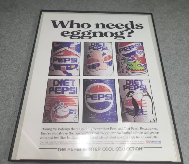 Pepsi Print Ad 1990 Who Needs Eggnog Framed 8.5 X 11