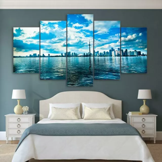 Toronto Ontario Canada City Skyline Cityscape Framed 5 Piece Canvas Wall Art Pai