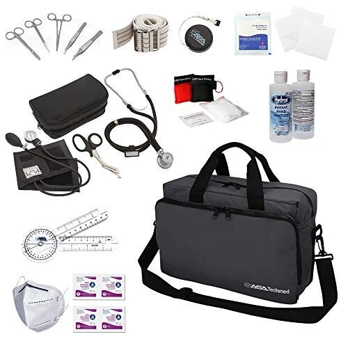 Stocked Emergency PT Home Call  Kit Medical Supplies EMT EMS BP Black Bag Case