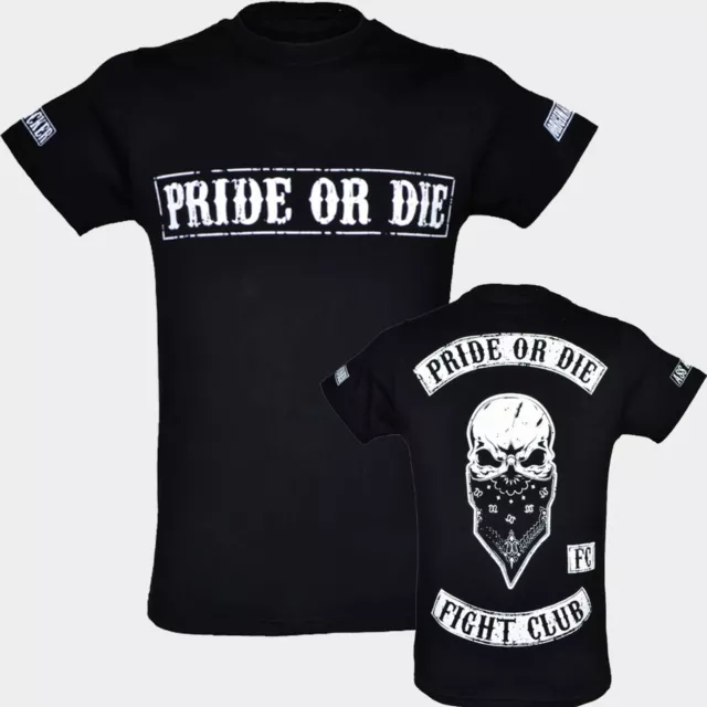 Pride Or Die Herren T-Shirt Fight Club Kurzarm Schwarz Streetwear Kampfsport MMA