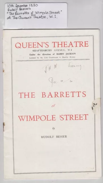 1930 Queen's Theatre London THE BARRETTS OF WIMPOLE STREET By Rudolf Besier