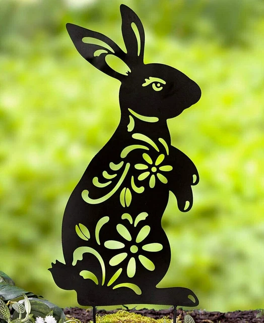 Animal Silhouette Stake Bunny Rabbit Garden Stake Yard Art Lawn Patio Decor