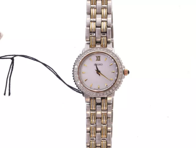 Ladies Seiko SUJC48 Two Tone Stainless Bracelet Diamond Accented MOP  Dial Watch