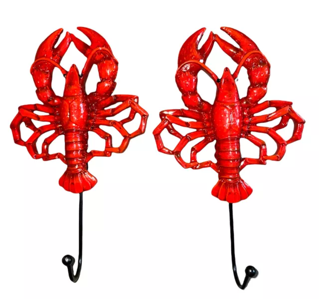 Pair Of Red Lobster  Marine Wall Hook Ocean Sea Figurine Statue Coat Hook