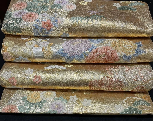 Belt Pure Silk Gold Leaf Embroidery Four Seasons Flowers Plant Tomesode Visiting