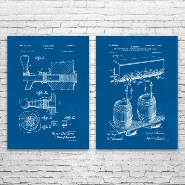 Beer Patent Prints Set of 2 Bar Decor Bartender Gift Restaurant Art Brewing Gift
