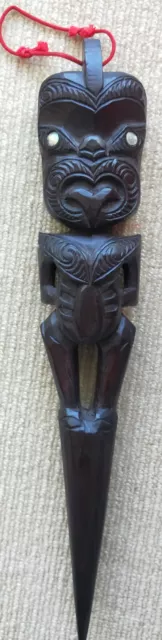 Maori Pacific wood carving with shell eyes