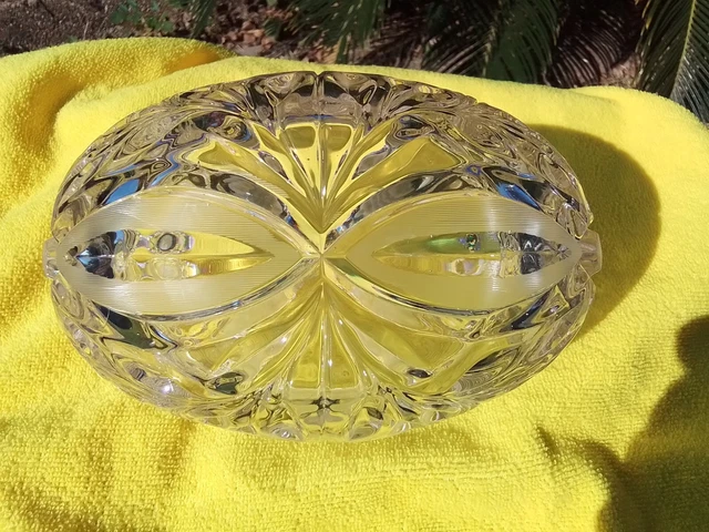 American Brilliant Oval Cut Glass Bowl  Floral Pattern, Crosshatch & Hobnails 8"