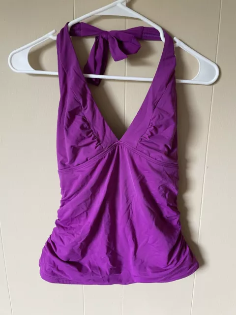 Athleta Purple Shirrendipity Halter Tankini Swim Swimsuit Top Size Small Check