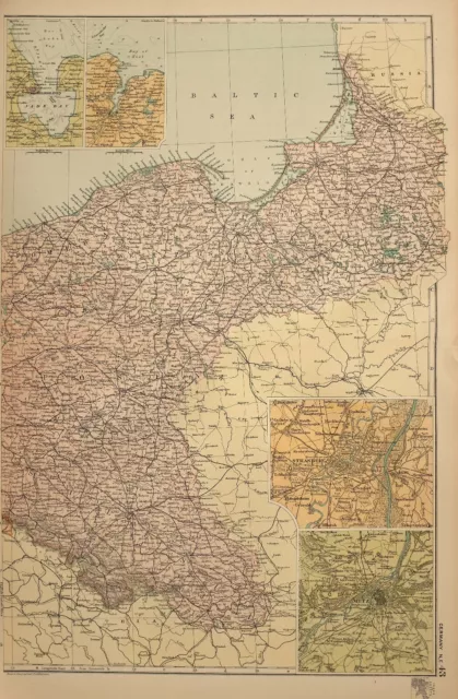 1908 Map North East Germany Strasburg Metz Breslau Posen Pomerania Kiel