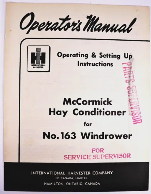 1961 International Harvester Operator's Manual McCormick Hay Cond. 163 Windrower