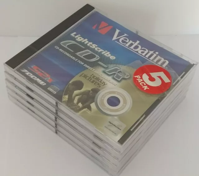 Verbatim CD-R80 Lightscribe 5 Pack  CDR / 52x / 700MB / 80Mins - New & Sealed