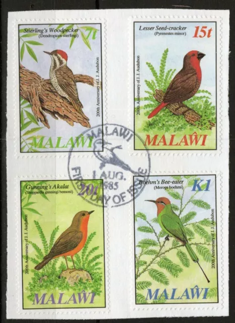 ZAYIX - 1985 Malawi 470-473 used FDC clipping on paper Audubon Birds 021823S43M