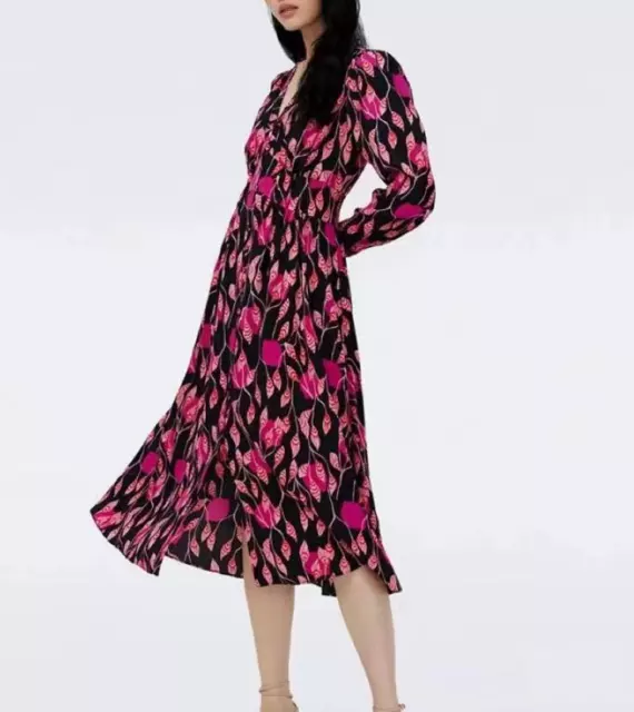 Diane von Furstenberg Polyester Long Sleeve A-line Midi Dress