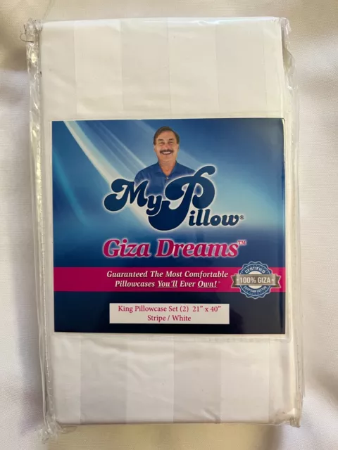 My Pillow Giza Dreams Pillowcases King Size White Stripe (2 pack) Brand new