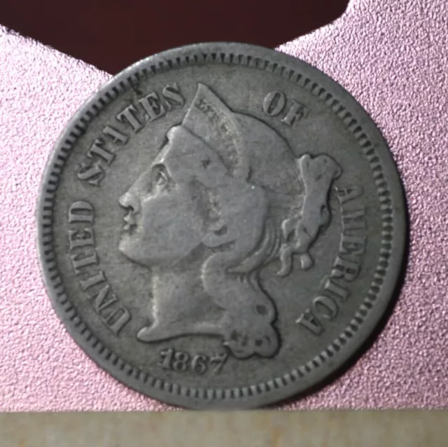 1867 Three Cent Nickel Piece 3C Ungraded Circulated Civil War US Coin ~