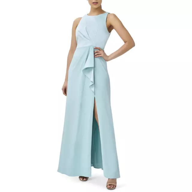 Adrianna Papell Womens Blue Halter Ruffled Evening Dress Gown 12 BHFO 9263