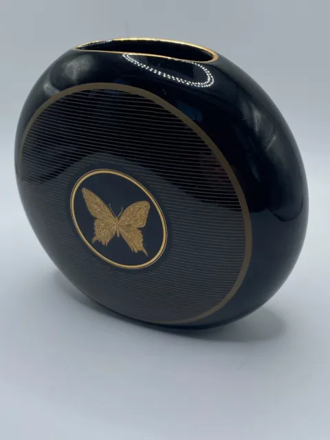 Vintage gold butterfly on black otagiri Japan small vase stamped Papillon