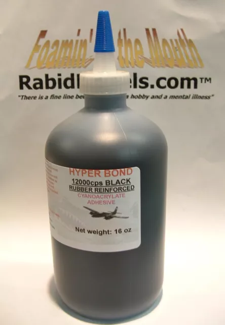 BLACK RUBBER-TOUGHENED CA SUPER GLUE 8 oz bottle THICK