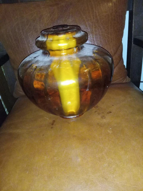 Vintage Amber Glass Swag Lamp Shade Cover 70s Retro Orange Diffuser Boho