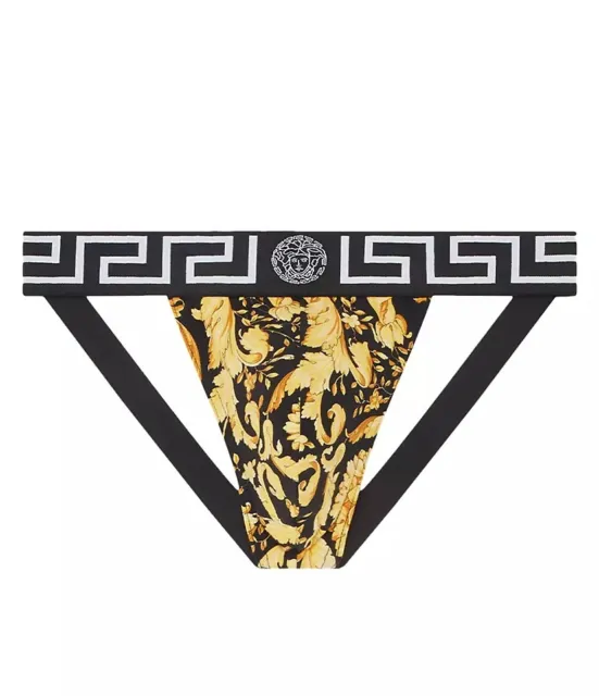 VERSACE BAROCCO FLAGE PRINT JOCKSTRAP Sz 4( Small) Gold/White/Black,Authentic