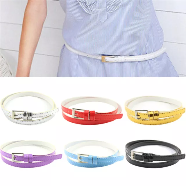 Women Laies Fashion Narrow Skinny Thin Patent Leather Bow Buckle Waist Bel~C
