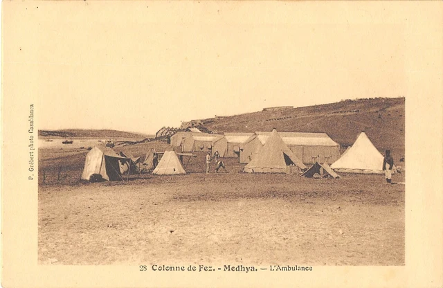 Cpa Morocco Column Of Fez Medhya Ambulance