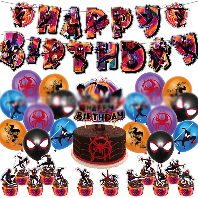 SPIDERMAN MILES MORALES Birthday Party Balloons Banner Cake Toppers