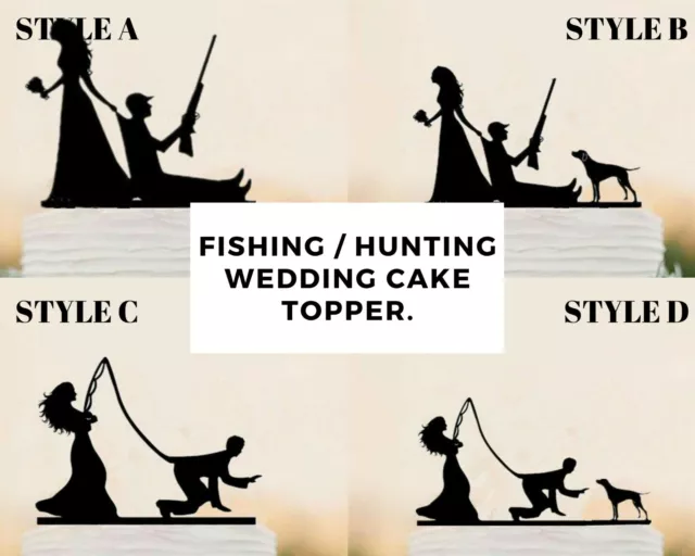 Fishing Hunting Wedding Cake Topper Dog Funny Decoration Mr & Mrs Groom & Bride
