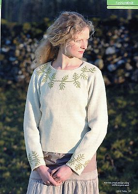 ~ Pull-Out Knitting Pattern For Embroidered Leaf Motif Sweater ~ 32" ~ 46" ~