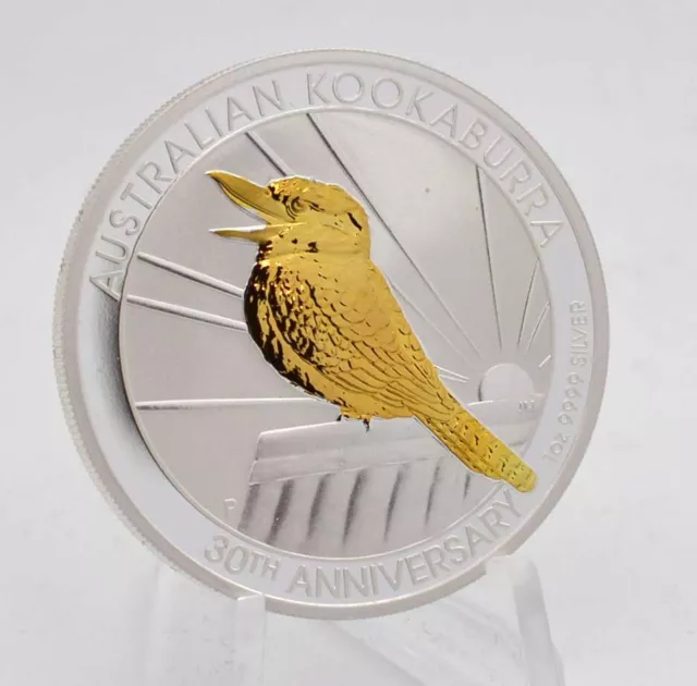 1 OZ Silber Kookaburra 2020 mit Goldapplikation Silver Australien in Kapsel