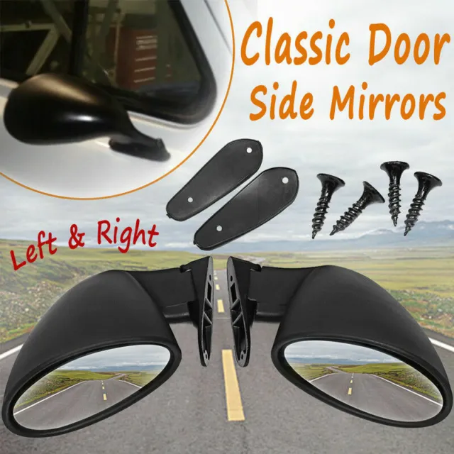 2Pcs Black Universal Classic Style Car Door Wing Side View Mirror Left+Right Set
